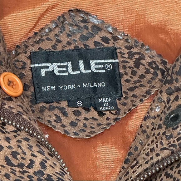 Pelle Print Leather Leopard Bomber Jacket Coat Brown Vintage Size Small - Picture 2 of 16